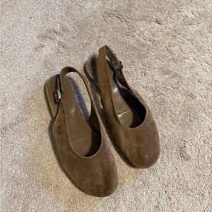 Massimo Dutti Brown Suede Slingback Flats